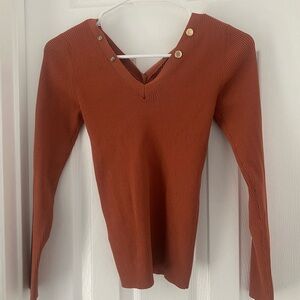 Sandro V-neck knitted sweater, size 2, brown,